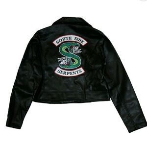 Black Leather Jacket with Embroidered Design